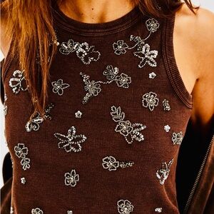 NWT FREE PEOPLE LEX EMBELLISHED RIB TANK SOLD OUT SIZE LARGE